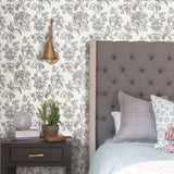Flower Girl Charcoal Peel & Stick Wallpaper with Modern Botanical Flowers Pattern - York RMK12519RL