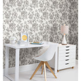 Flower Girl Charcoal Peel & Stick Wallpaper with Modern Botanical Flowers Pattern - York RMK12519RL