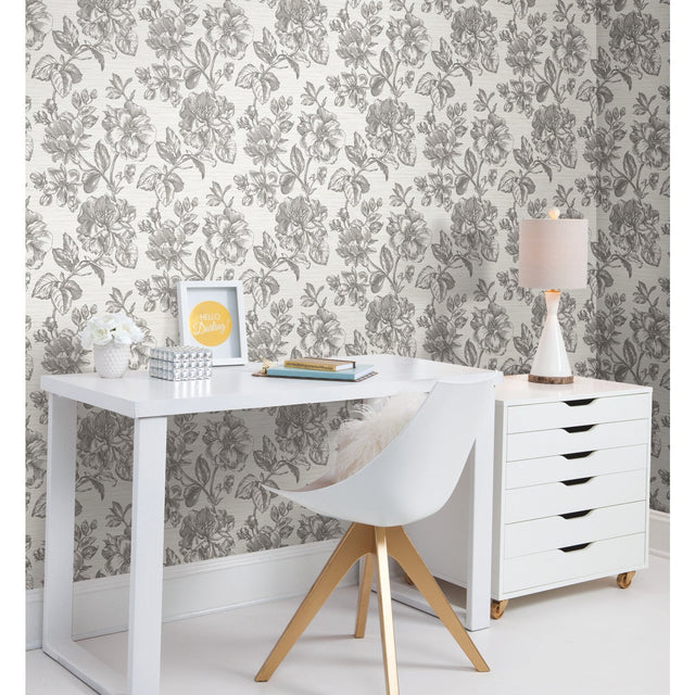 Flower Girl Charcoal Peel & Stick Wallpaper with Modern Botanical Flowers Pattern - York RMK12519RL