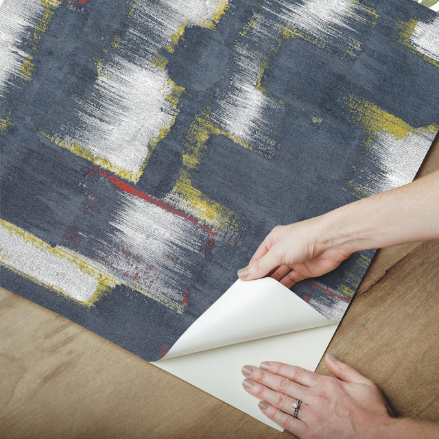 Modern Ikat Navy Peel & Stick Wallpaper with Abstract Ikat Pattern, Modern Style - York RMK12526RL
