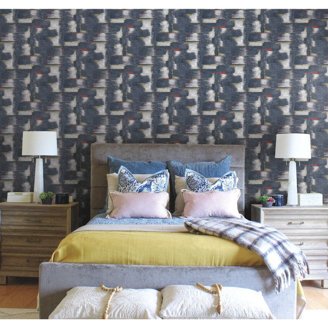 Modern Ikat Navy Peel & Stick Wallpaper with Abstract Ikat Pattern, Modern Style - York RMK12526RL