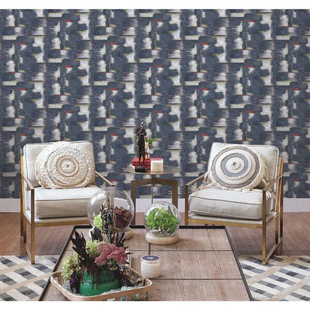 Modern Ikat Navy Peel & Stick Wallpaper with Abstract Ikat Pattern, Modern Style - York RMK12526RL