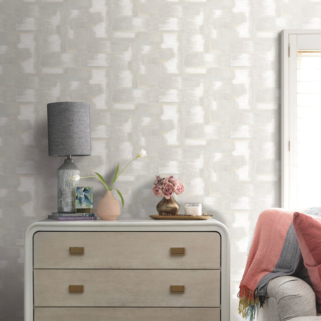 Modern Ikat Grey Peel & Stick Wallpaper with Abstract Ikat Pattern, Modern Style - York RMK12527RL