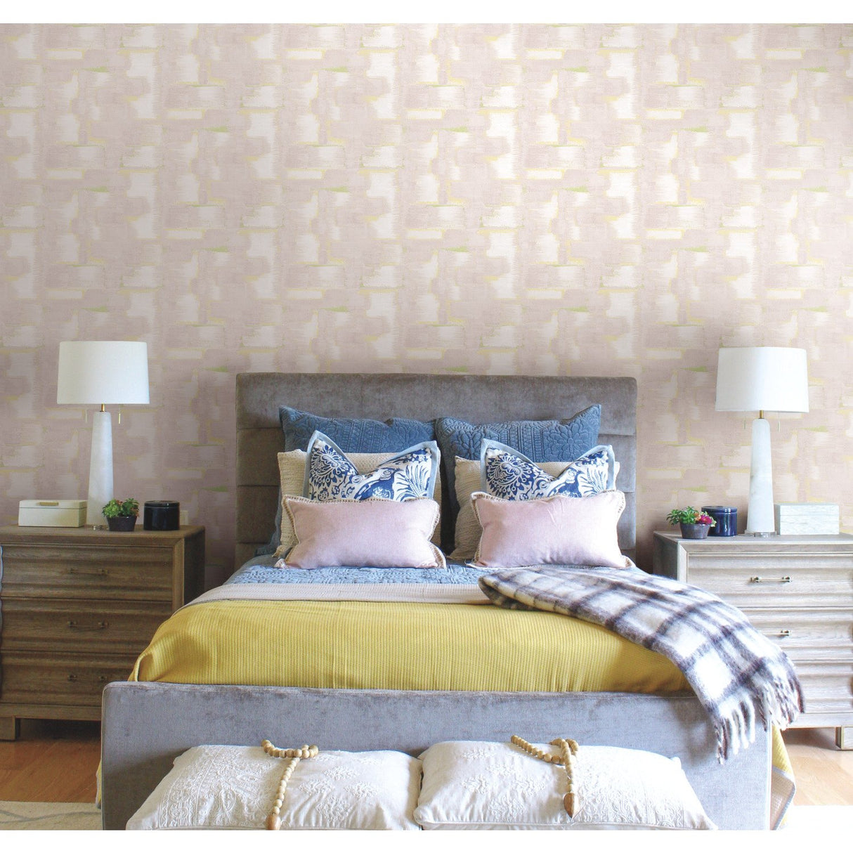 Modern Ikat Blush Peel & Stick Wallpaper with Abstract Ikat Pattern and Modern Style - York RMK12528RL