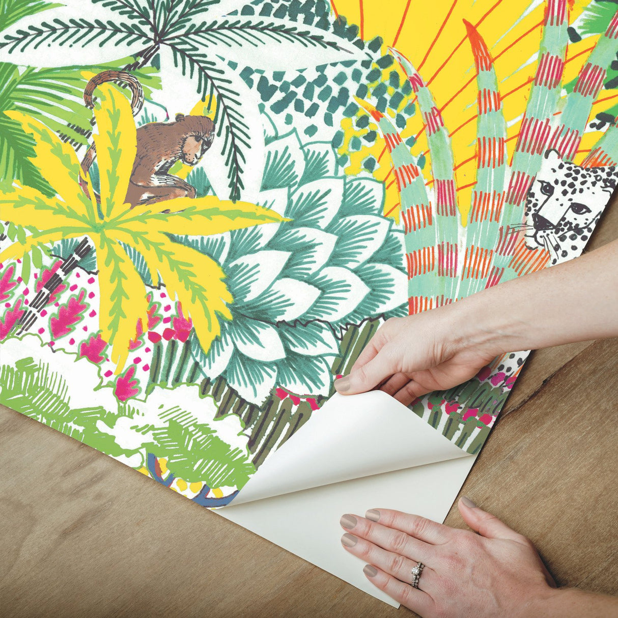 Jungle Vibe Yellow Peel & Stick Wallpaper with Whimsical Botanical Floral Pattern - York RMK12532RL