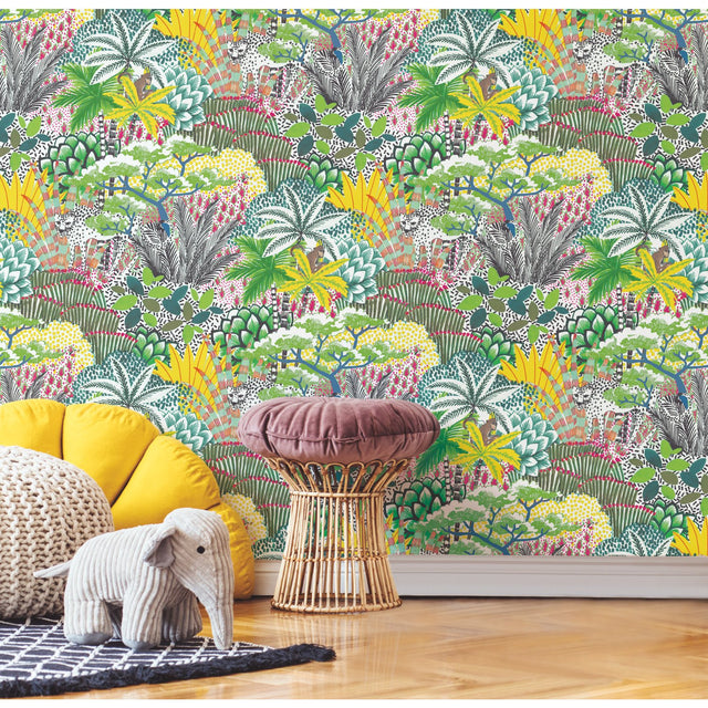 Jungle Vibe Yellow Peel & Stick Wallpaper with Whimsical Botanical Floral Pattern - York RMK12532RL