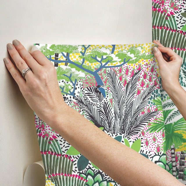 Jungle Vibe Yellow Peel & Stick Wallpaper with Whimsical Botanical Floral Pattern - York RMK12532RL