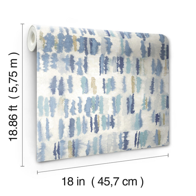 Watercolor Fountain Blue Peel & Stick Wallpaper with Whimsical Abstract Geometrics - York RMK12533RL