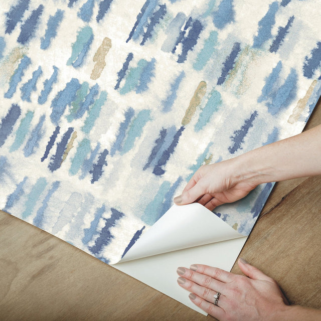Watercolor Fountain Blue Peel & Stick Wallpaper with Whimsical Abstract Geometrics - York RMK12533RL SAMPLE