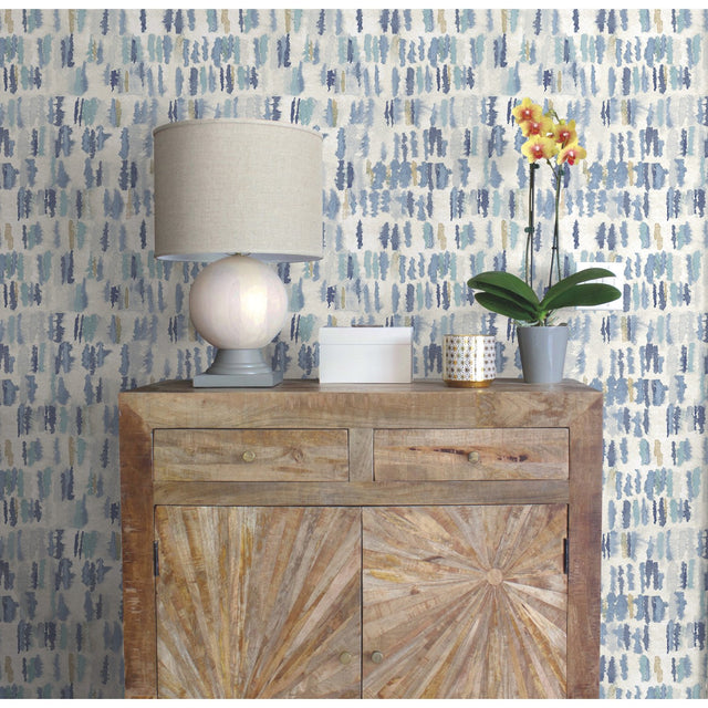 Watercolor Fountain Blue Peel & Stick Wallpaper with Whimsical Abstract Geometrics - York RMK12533RL