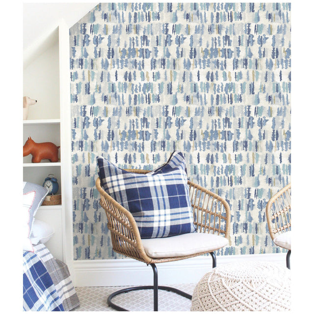 Watercolor Fountain Blue Peel & Stick Wallpaper with Whimsical Abstract Geometrics - York RMK12533RL