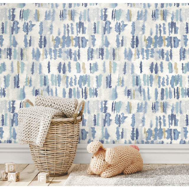 Watercolor Fountain Blue Peel & Stick Wallpaper with Whimsical Abstract Geometrics - York RMK12533RL