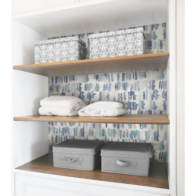 Watercolor Fountain Blue Peel & Stick Wallpaper with Whimsical Abstract Geometrics - York RMK12533RL