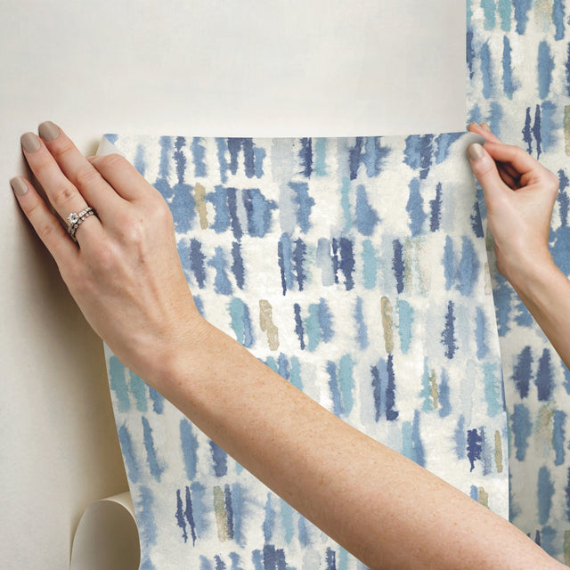 Watercolor Fountain Blue Peel & Stick Wallpaper with Whimsical Abstract Geometrics - York RMK12533RL