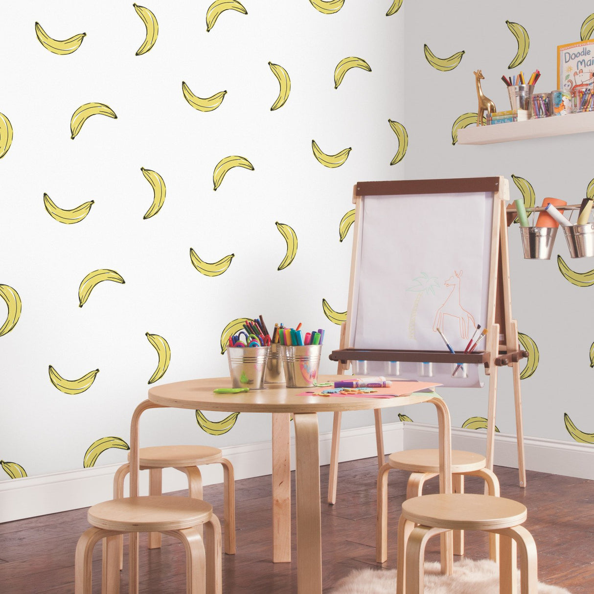 Banana Print Yellow Peel & Stick Wallpaper with Whimsical Novelty Pattern - York RMK12543RL