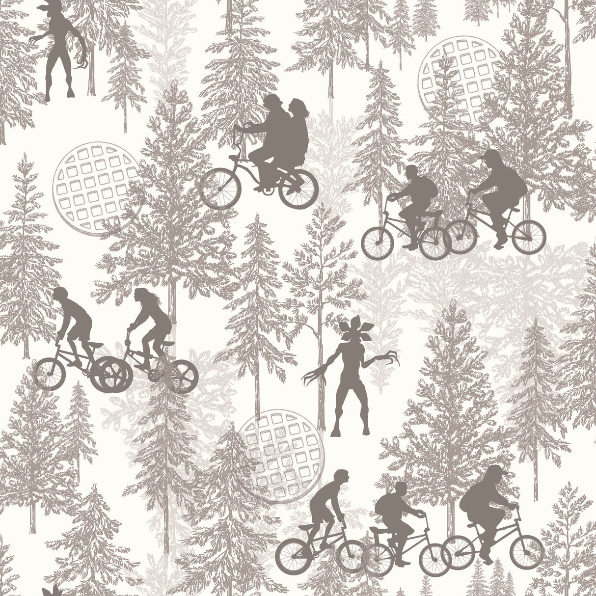 Stranger Things Hawkins Woods Off-White Peel & Stick Wallpaper with Novelty Whimsical Forest Motif - York RMK12544RL