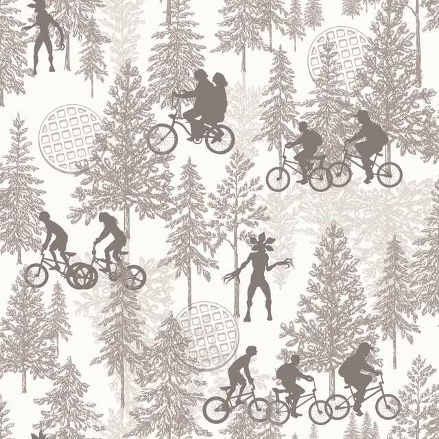 Stranger Things Hawkins Woods Off-White Peel & Stick Wallpaper with Novelty Whimsical Forest Motif - York RMK12544RL