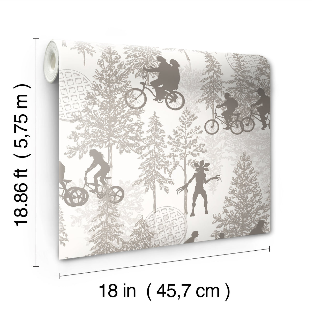 Stranger Things Hawkins Woods Off-White Peel & Stick Wallpaper with Novelty Whimsical Forest Motif - York RMK12544RL