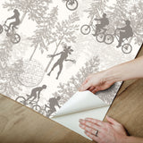 Stranger Things Hawkins Woods Off-White Peel & Stick Wallpaper with Novelty Whimsical Forest Motif - York RMK12544RL