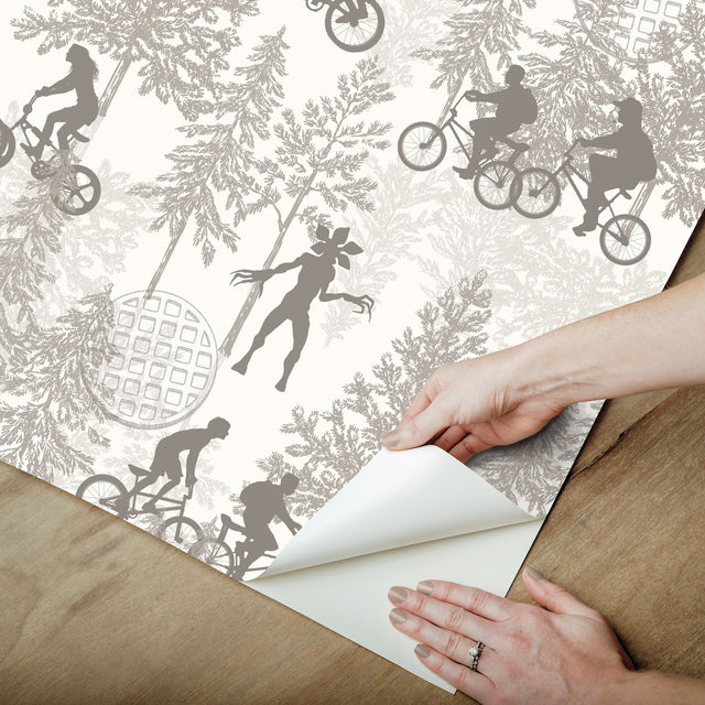 Stranger Things Hawkins Woods Off-White Peel & Stick Wallpaper with Novelty Whimsical Forest Motif - York RMK12544RL