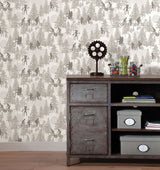 Stranger Things Hawkins Woods Off-White Peel & Stick Wallpaper with Novelty Whimsical Forest Motif - York RMK12544RL