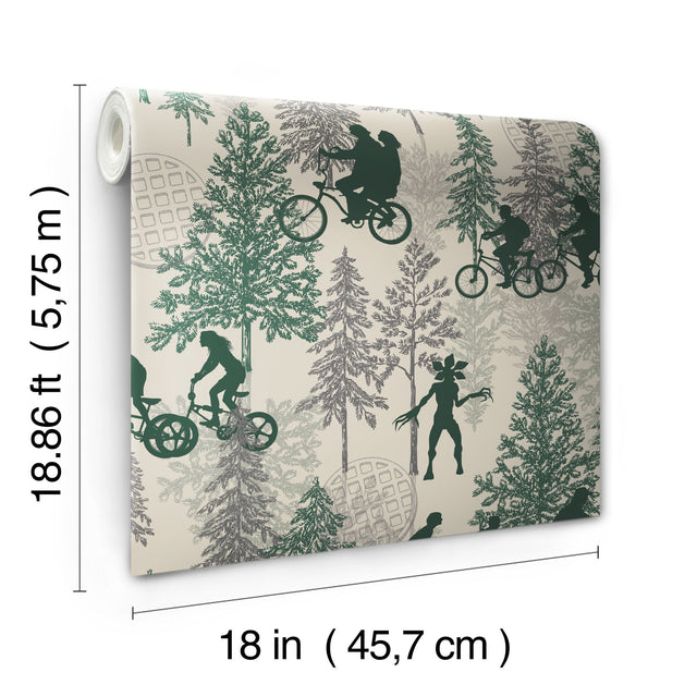 Netflix Stranger Things Hawkins Woods Green Peel & Stick Wallpaper