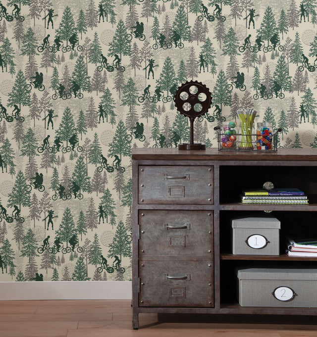 Netflix Stranger Things Hawkins Woods Green Peel & Stick Wallpaper