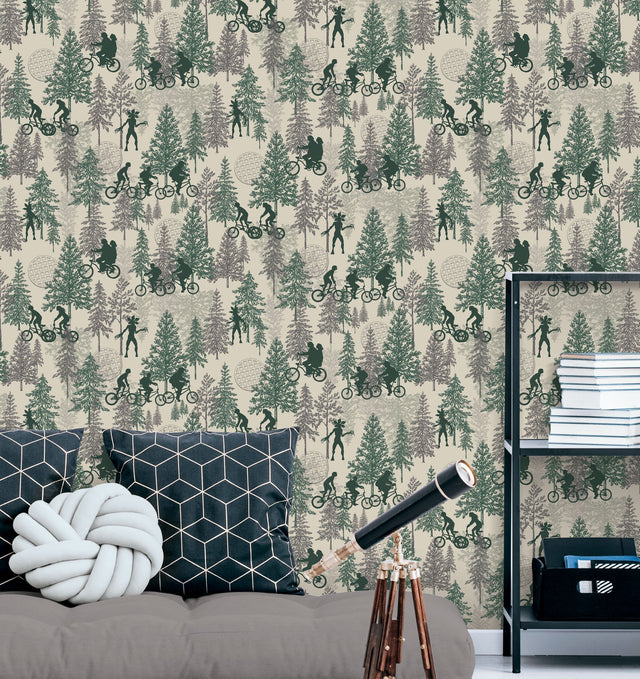 Netflix Stranger Things Hawkins Woods Green Peel & Stick Wallpaper