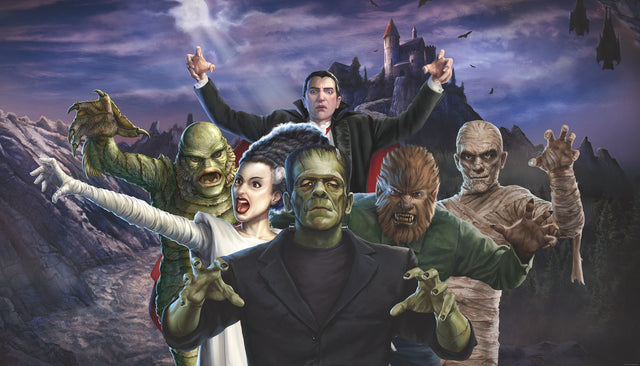 Universal Studios Iconic Monsters Blue Peel & Stick Wall Mural with Whimsical Licensed Novelty Pattern - York RMK12552M