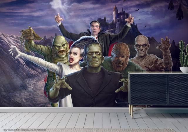 Universal Studios Iconic Monsters Blue Peel & Stick Wall Mural with Whimsical Licensed Novelty Pattern - York RMK12552M