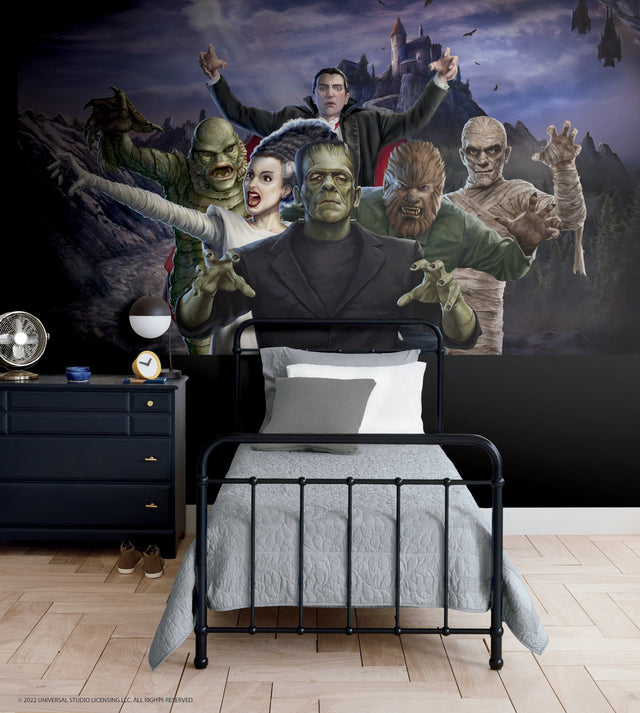 Universal Studios Iconic Monsters Blue Peel & Stick Wall Mural with Whimsical Licensed Novelty Pattern - York RMK12552M