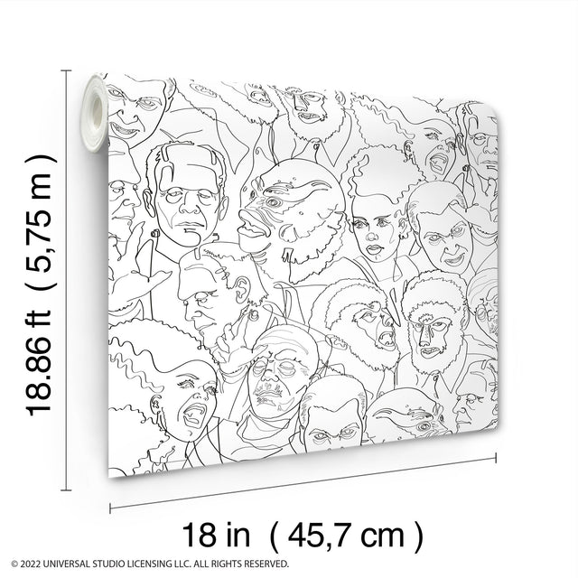 Universal Classic Monsters Black Peel & Stick Wallpaper with Whimsical Novelty Pattern - York RMK12553RL