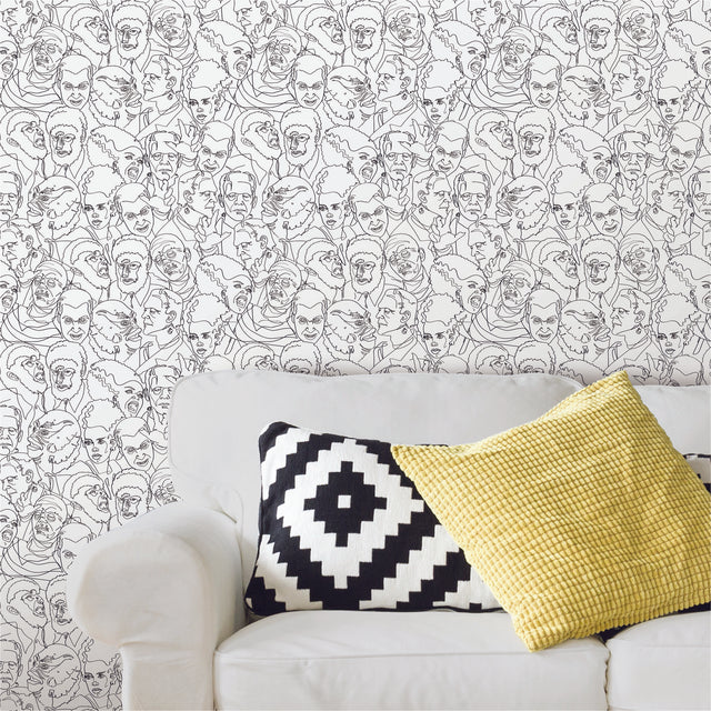 Universal Classic Monsters Black Peel & Stick Wallpaper with Whimsical Novelty Pattern - York RMK12553RL