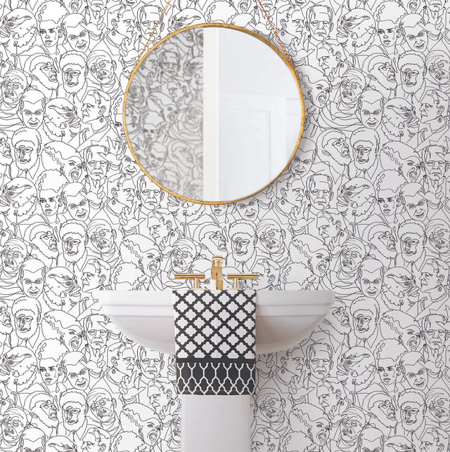 Universal Classic Monsters Black Peel & Stick Wallpaper with Whimsical Novelty Pattern - York RMK12553RL