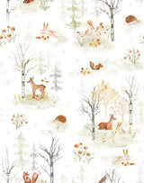 Clara Jean Woodland Scene Neutral Peel & Stick Vinyl Wallpaper with Whimsical Forest Animals - York RMK12556PLW