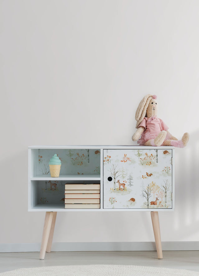 Clara Jean Woodland Scene Neutral Peel & Stick Vinyl Wallpaper with Whimsical Forest Animals - York RMK12556PLW