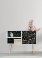 Clara Jean Folklore Forest Black Peel & Stick Wallpaper with Scandinavian Woodland Animal Motif - York RMK12558PLW