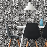 Mushroom Magic Black Peel & Stick Wallpaper with Modern Botanical Novelty Pattern - York RMK12566RL