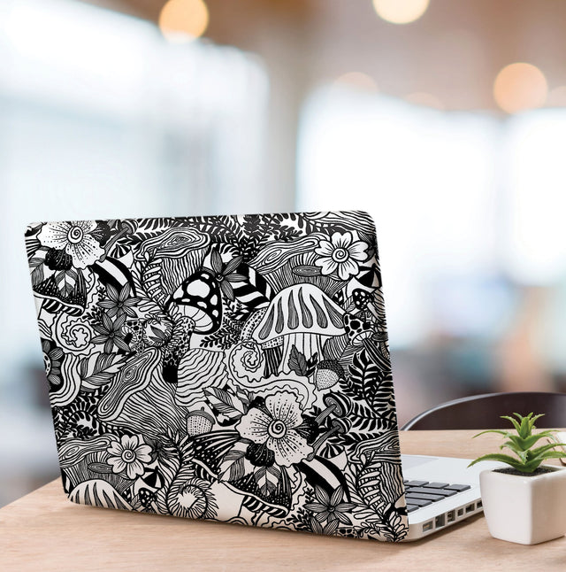 Mushroom Magic Black Peel & Stick Wallpaper with Modern Botanical Novelty Pattern - York RMK12566RL