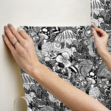 Mushroom Magic Black Peel & Stick Wallpaper with Modern Botanical Novelty Pattern - York RMK12566RL