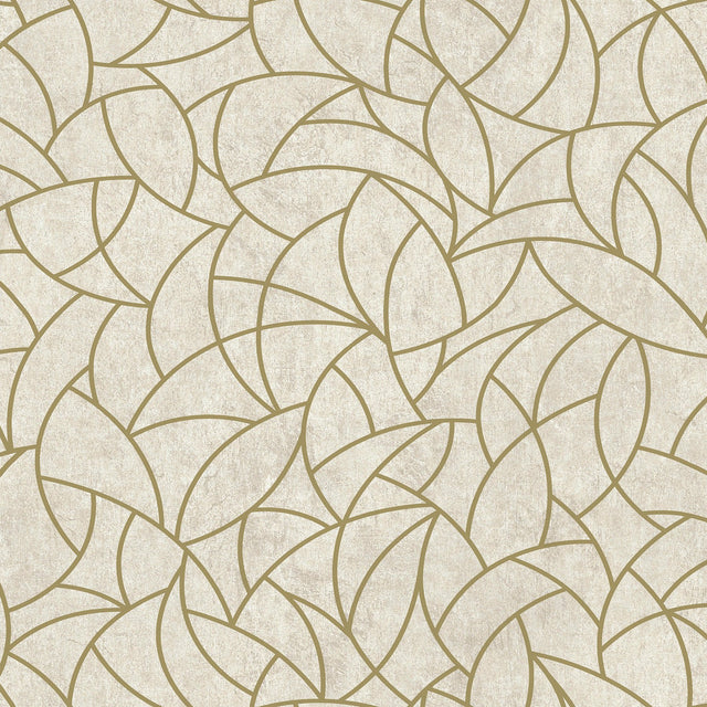 Modern Crescent Moon Neutral & Gold Peel & Stick Wallpaper with Geometric Abstract Pattern - York RMK12567PL