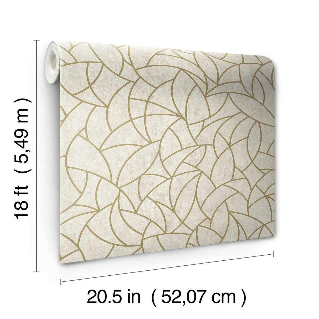 Modern Crescent Moon Neutral & Gold Peel & Stick Wallpaper with Geometric Abstract Pattern - York RMK12567PL