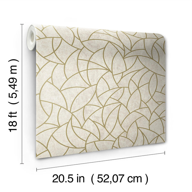 Modern Crescent Moon Neutral & Gold Peel & Stick Wallpaper with Geometric Abstract Pattern - York RMK12567PL
