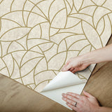 Modern Crescent Moon Neutral & Gold Peel & Stick Wallpaper with Geometric Abstract Pattern - York RMK12567PL