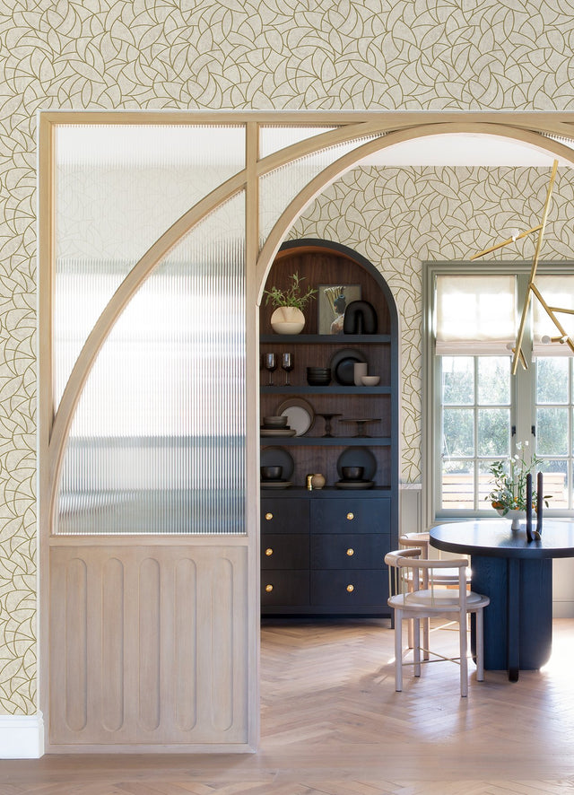 Modern Crescent Moon Neutral & Gold Peel & Stick Wallpaper with Geometric Abstract Pattern - York RMK12567PL