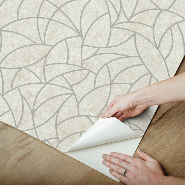 Modern Crescent Moon Taupe & Silver Geometric Peel & Stick Wallpaper - York RMK12568PL