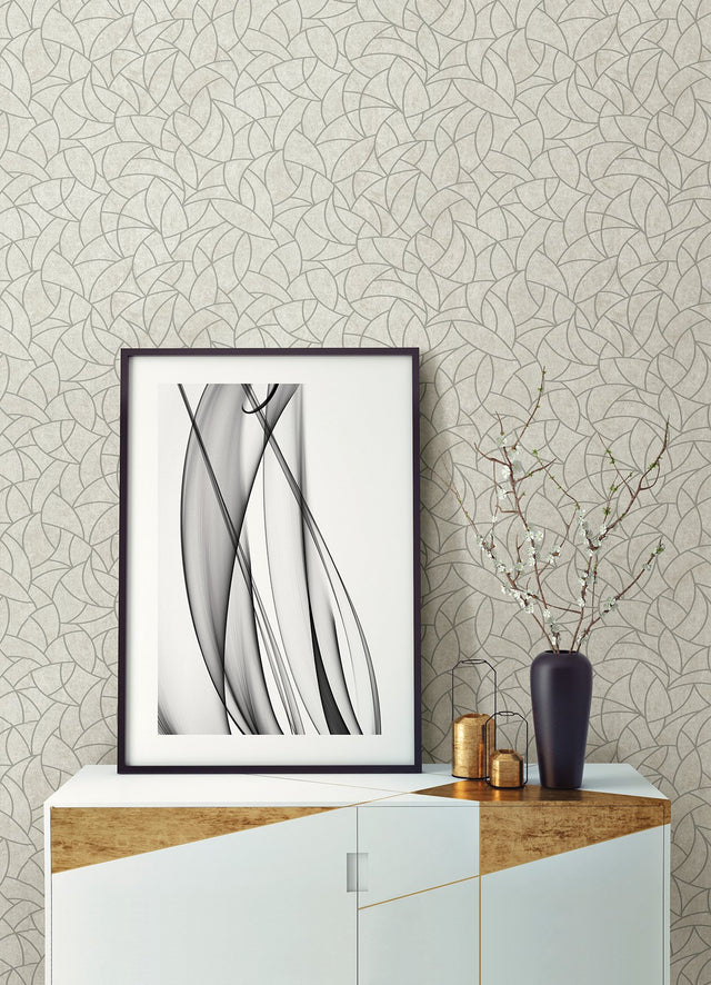 Modern Crescent Moon Taupe & Silver Geometric Peel & Stick Wallpaper - York RMK12568PL