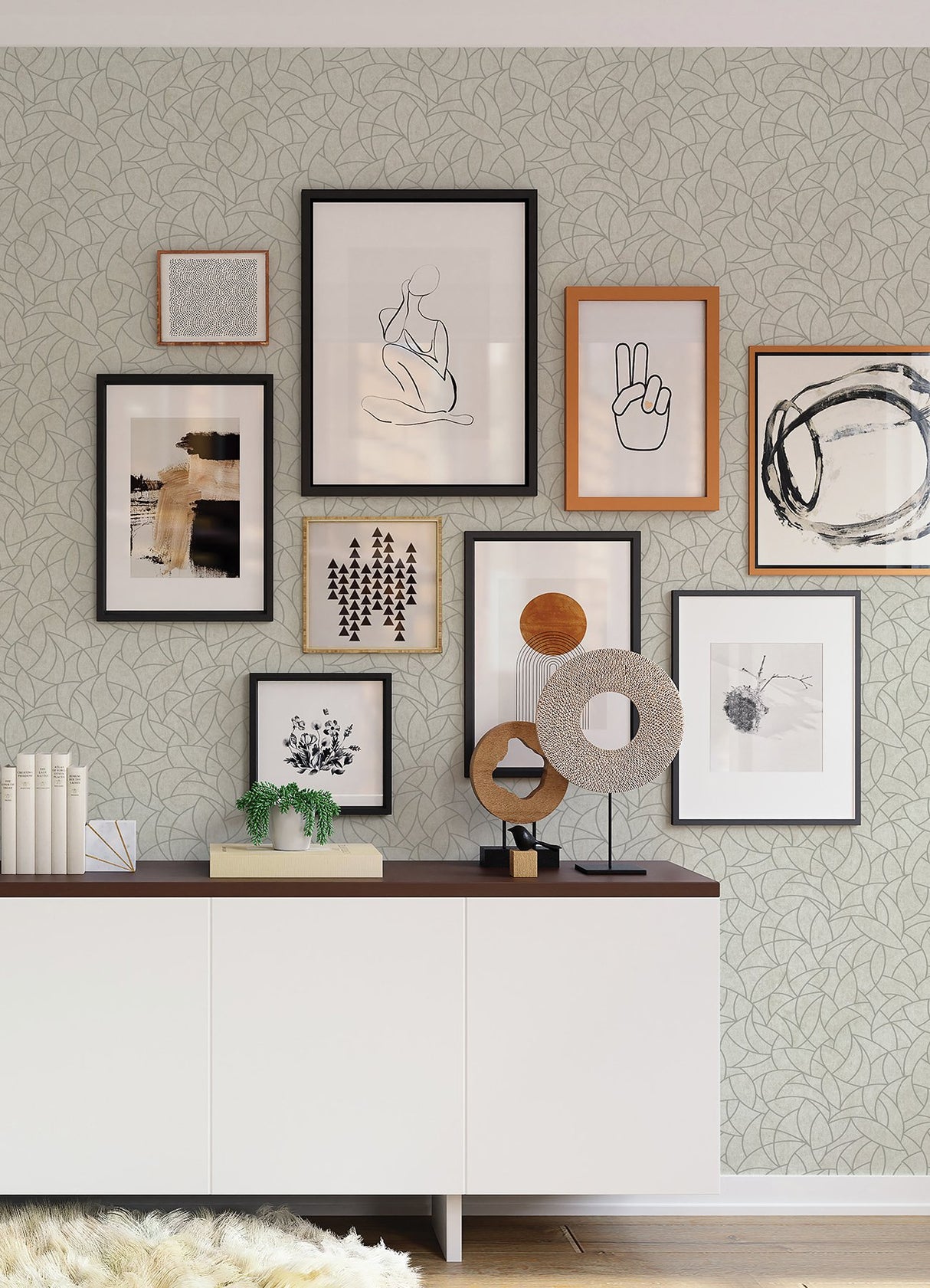 Modern Crescent Moon Taupe & Silver Geometric Peel & Stick Wallpaper - York RMK12568PL