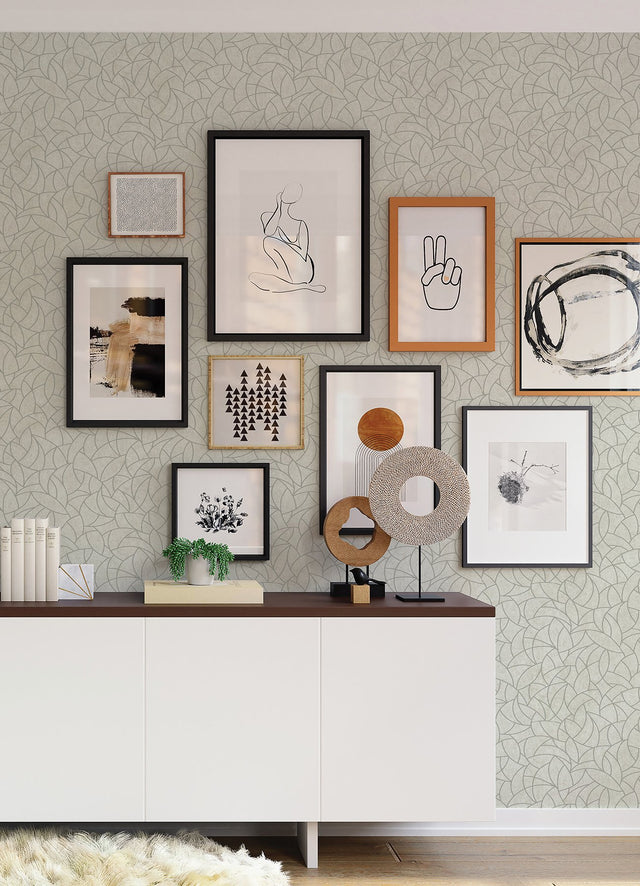 Modern Crescent Moon Taupe & Silver Geometric Peel & Stick Wallpaper - York RMK12568PL
