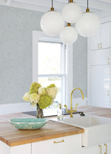 Modern Crescent Moon Frosty Blue Peel & Stick Wallpaper with Geometric Abstract Pattern - York RMK12569PL